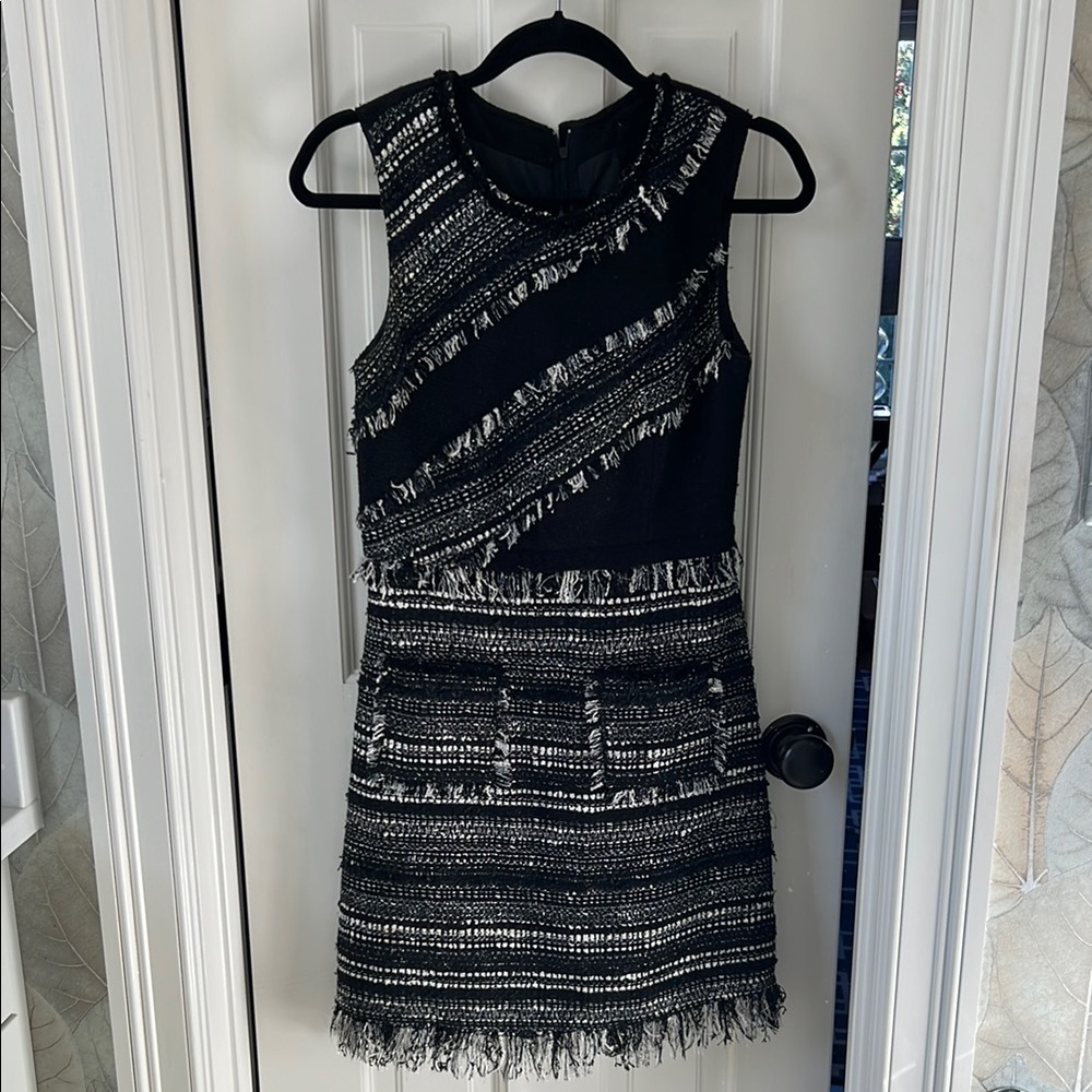 Elegant Black and White Tweed Dress